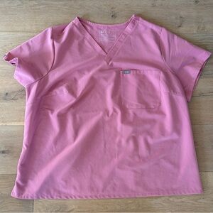 FIGS Women's Catarina One-Pocket Scrub Top in the color Chalk Pink - 4XL